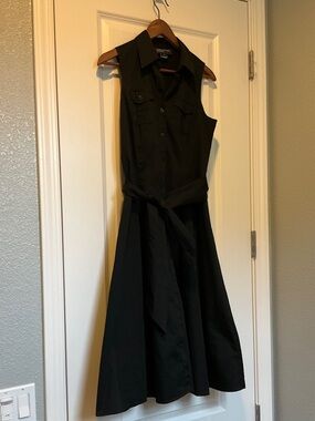 Jones New York Sleeveless Black Midi Shirt Dress with Tie Waist